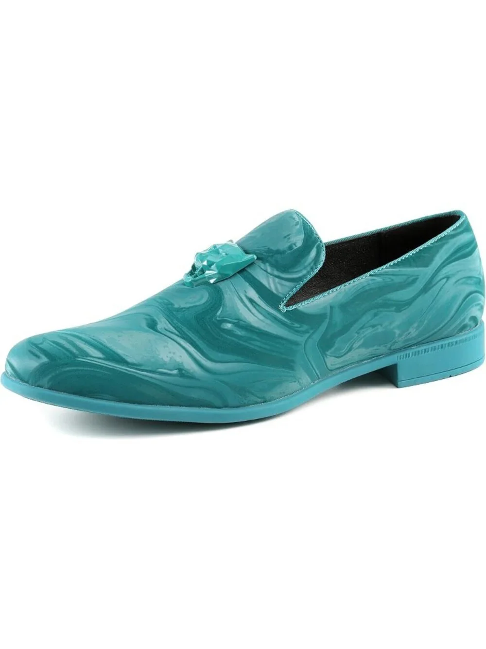 Amali Men's Turquoise Paisley Embossed Velvet Loafers Trim Slip On Tuxedo Shoes